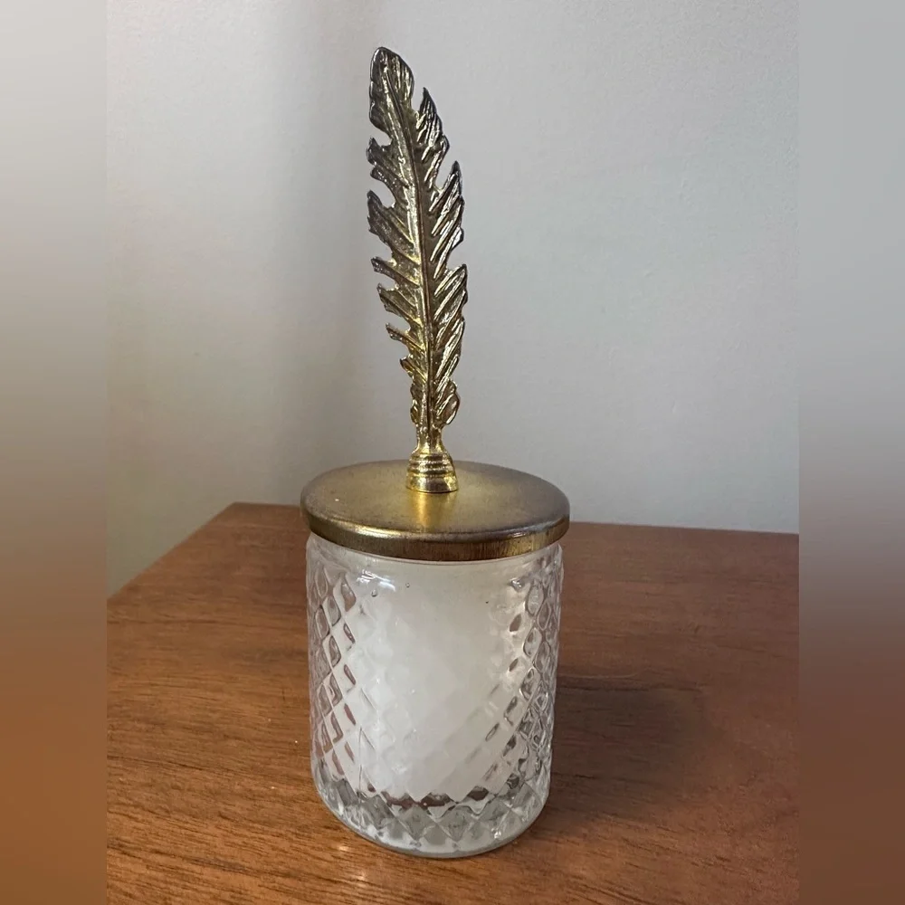 Gold Feather Votive Candle in Glass Jar | Boho Decor